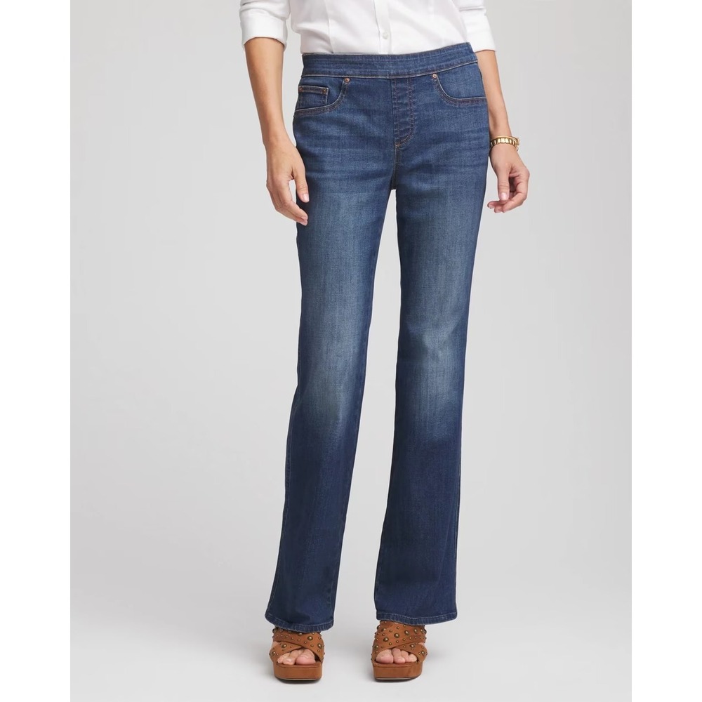 Chicos Pull On Slim Boot Jeans Dark Wash Stretch Capsule Womens 1P US 8 Petite